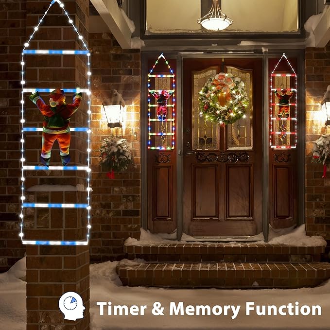 Toodour LED Christmas Light - 2.5FT Christmas Decorative Ladder Lights with Santa Claus, Xmas Decorations Light for Indoor Outdoor, Window, Garden, Home, Wall, Xmas Tree Decor - White & Blue - Bloomnest