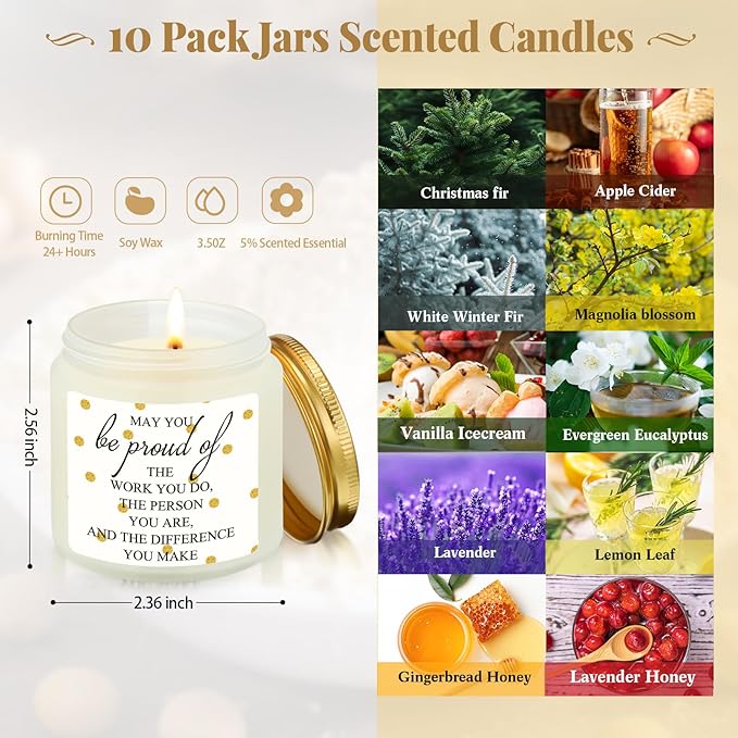 Fumete 10 Pcs Jars Scented Soy Candles 3.5 oz Candles Thank You Gifts for Employee Appreciation Gifts Secretary Coworker Nurse Teachers - Bloomnest