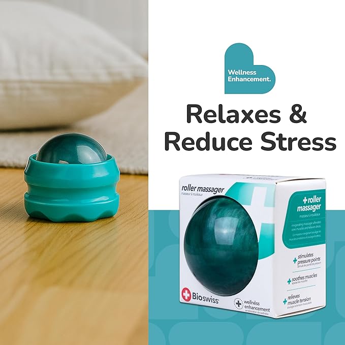 BioSwiss Roller Ball Massager, Handheld Full Body Massage Tool for Back, Legs, and Muscles Bioswiss