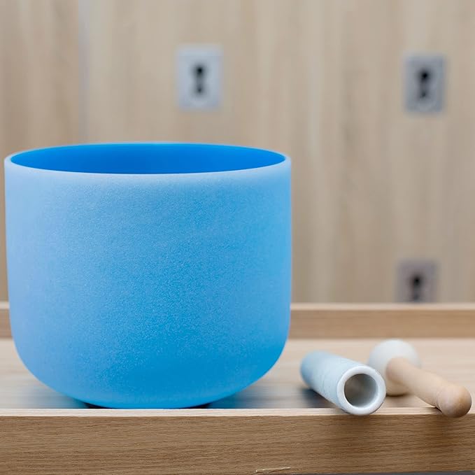 Leize Crystal Singing Bowl 432hz G Note Throat Chakra Blue 8" with Suede Striker - Bloomnest
