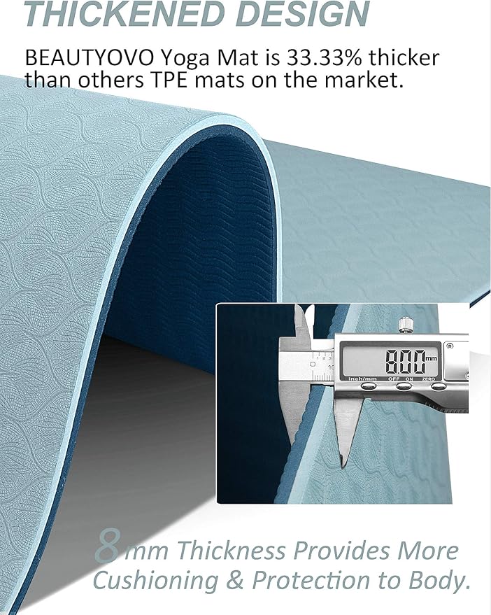 BEAUTYOVO Yoga Mat with Strap, 1/3 Inch Extra Thick Yoga Mat Double-sided Non Slip, Professional TPE Yoga Mats for Women Men, Workout Mat for Yoga, Pilates and Floor Exercises - Bloomnest