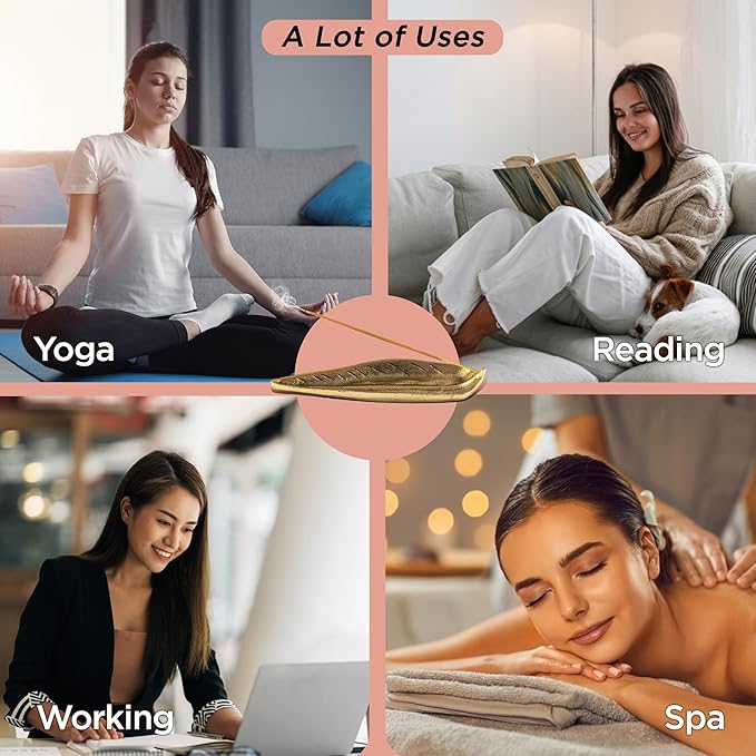 Raajsee Incense Holder Set with Nag Champa Incense Sticks 15gm,Curve Leaf Incense Stick Burner, Brass Incense Burner,Modern Stick Incense Holder for Yoga, Meditation,Home Décor Size 10x3 inch - Bloomnest