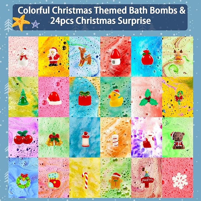 24 Pack Christmas Bath Bombs for Kids with Surprise Toys Inside, Kids Advent Calendar Bathbombs Set Bubble Bath Bombs for Christmas Stuff Gifts for Boys Girls Xmas New Year Birthday Party Favors - Bloomnest