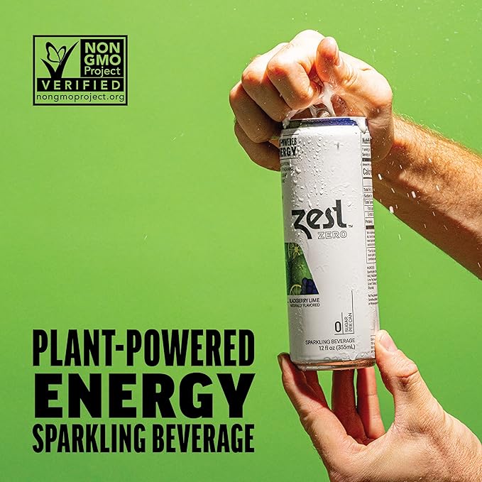Zest Clean Energy Drink – Blackberry Lime – Zero Sugar, 0 Calories – 120mg Caffeine + 100mg L-Theanine for Focus, Energy & Concentration – Healthy Zero Sugar Energy Drink – 12oz Can, 12 Pack - Bloomnest