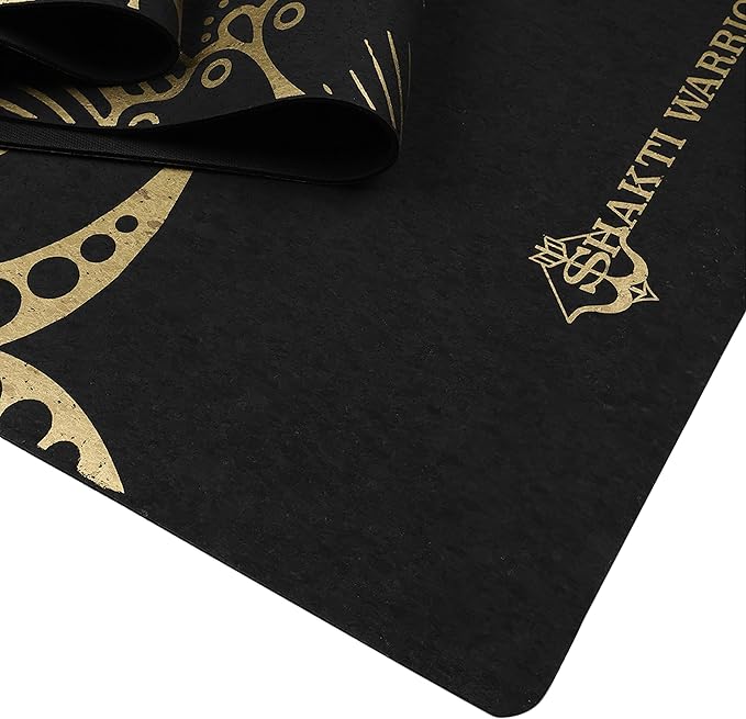 Shakti Warrior Cork Yoga Mat - Artist Designed, Premium Printed Eco-Friendly Non-Slip mat, Great for Regular & Hot Yoga, Pilates, Workouts 72 inch x 24 inch x 3mm Thick - Bloomnest