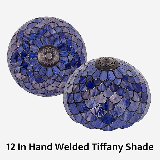 Tiffany Style Table Lamp Vintage Stained Glass Desk Lamp Deep Blue Purple Fish Scales Bedside Reading Light Decor Bedroom Living Room Home Office D12 xH18 - Bloomnest