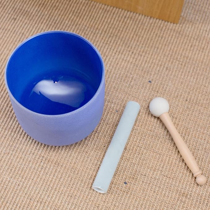 Leize Quartz Crystal Singing Bowl 432hz A Note Third Eye Chakra Indigo 7" with Suede Striker - Bloomnest