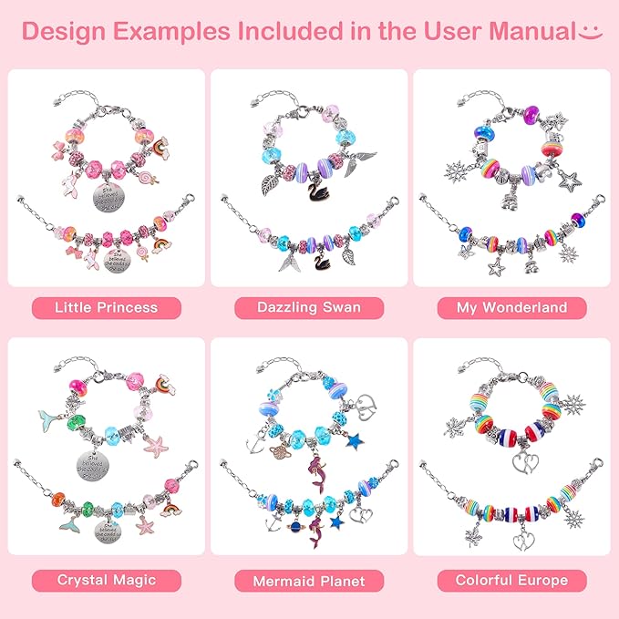 Charm Bracelet Jewelry Making Kit - A Perfect Birthday Holiday Gift for Girls Age 6 7 8 9 10 with Portable Jewelry Box, Cute & Sparkling to Inspire Creativity and Self-Expression, Great Value - Bloomnest