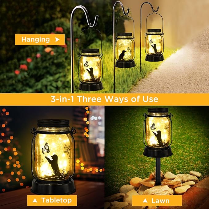 kyoryuger Dog Solar Lanterns Retriever Dog Solar Lights Golden Retriever Gifts for Women Men Dog Lovers Gifts Decorative Hanging Dog Lanterns with Stake for Yard Lawn Garden Decor Outdoor Dog Light - Bloomnest