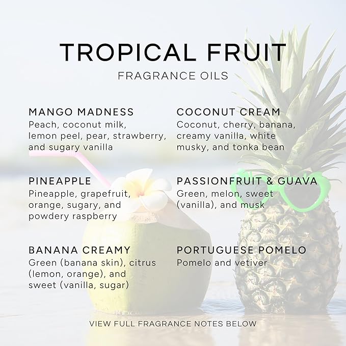 Eternal Essence Oils Tropical Fruit Set of 6 Premium Fragrance Oils - Includes Mango, Coconut Cream, Pineapple, Passion Fruit & Guava, Banana and Portuguese Pomelo Scented Oils - 10ML - Bloomnest