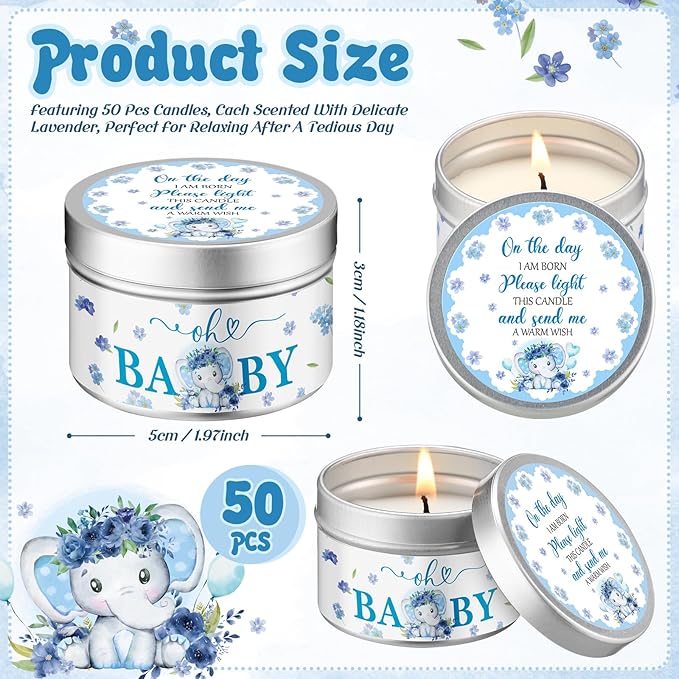 50 Pcs Baby Shower Party Favors Candles Lavender Scented Gender Reveal Gifts Bulk Candles for Favors Baby Shower Rustic Return Gifts(Elephant) - Bloomnest
