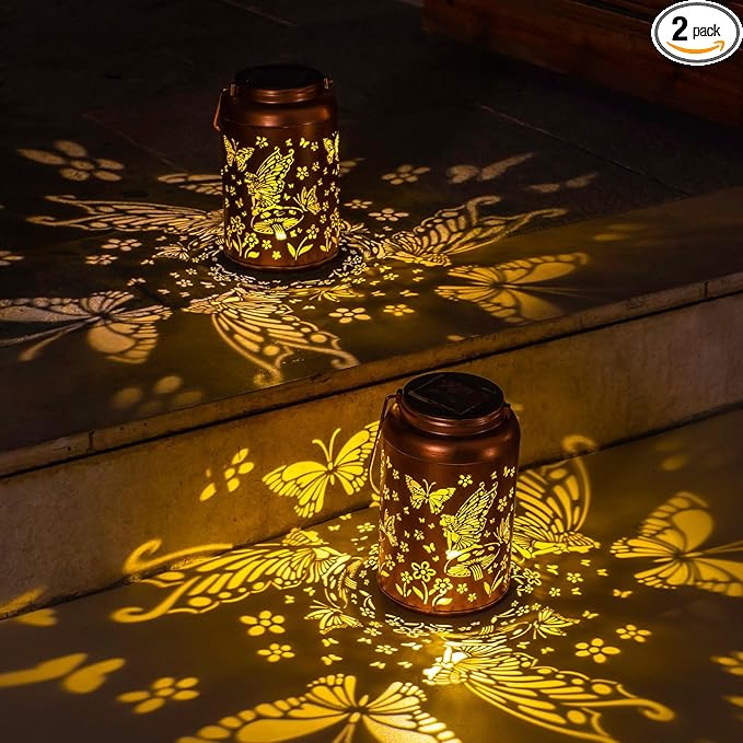 2pack Solar Lanterns Outdoor Waterproof Hanging Butterfly Lights LED Metal Fairy Lantern Decorative Garden,Patio,Landscape,Walkway,Festival Christmas Decor Gifts for Women Men Mom Grandma - Bloomnest