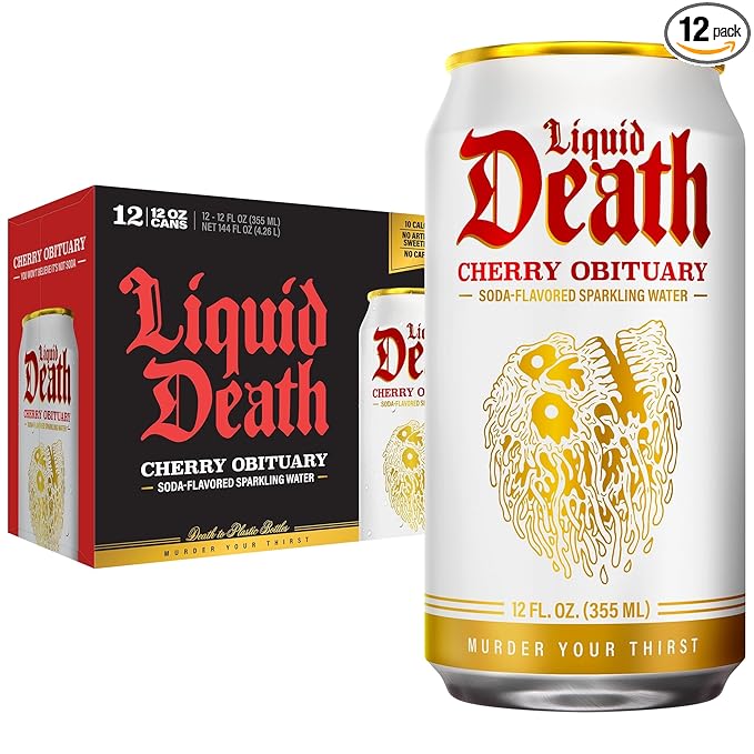Liquid Death Soda-Flavored Sparkling Water - Cherry Obituary, Less Sugar*, Huge Flavor, No Caffeine, No Artificial Sweeteners, 12 Fl Oz (Pack of 12) - Bloomnest
