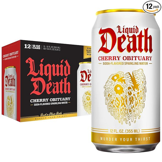 Liquid Death Soda-Flavored Sparkling Water - Cherry Obituary, Less Sugar*, Huge Flavor, No Caffeine, No Artificial Sweeteners, 12 Fl Oz (Pack of 12) - Bloomnest