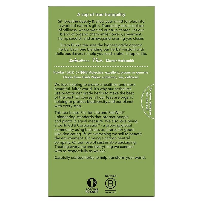 Pukka Organic Tea Bags, Spearmint, Ashwagandha, and Hemp Seed Oil, Peace Herbal Tea, 20 Count (Pack of 3) - Bloomnest