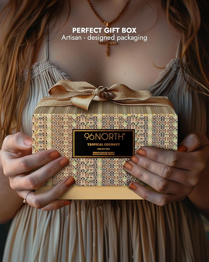 96NORTH Luxury Coconut Soy Candle | Large 3 Wick Jar Candle | Up to 50 Hours Burning Time | Tropical Beach Scented Candles for Home | 100% Natural Soy Wax | Housewarming Gift for Women and Men - Bloomnest