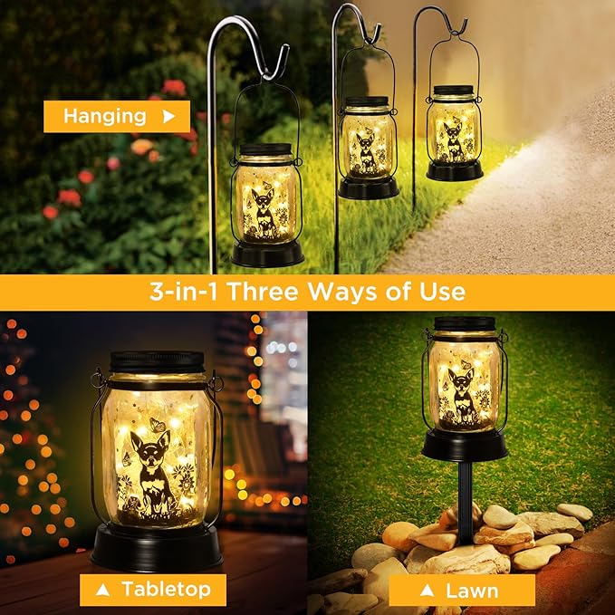 Chihuahua Gifts for Women/Men Chihuahua Solar Lanterns Dog Mom Birthday Dog Lovers Lantern Pet Loss Pet Memorial Lights Solar Garden Decoration Outside for Yard, Patio,Backyard,Porch Torches - Bloomnest