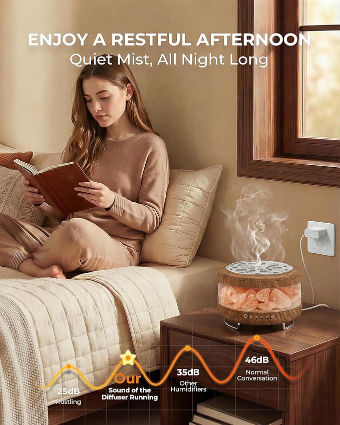 Essential Oil Diffuser with Himalayan Salt Lamp, 350ml Ultrasonic Aromatherapy Humidifier, 7 Colors LED Light, Timer & Auto Shut-Off for Home Bedroom Office Spa Yoga Bloomnest