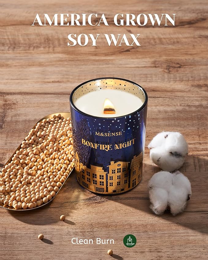 M&SENSE Bonfire Night Large Christmas Candles, 18oz 100 Hours Burn Soy Wax Non Toxic Holiday Candle for Home Scented, Winter Aromatherapy Gifts for Women Men, Cozy Christmas Decor - Bloomnest