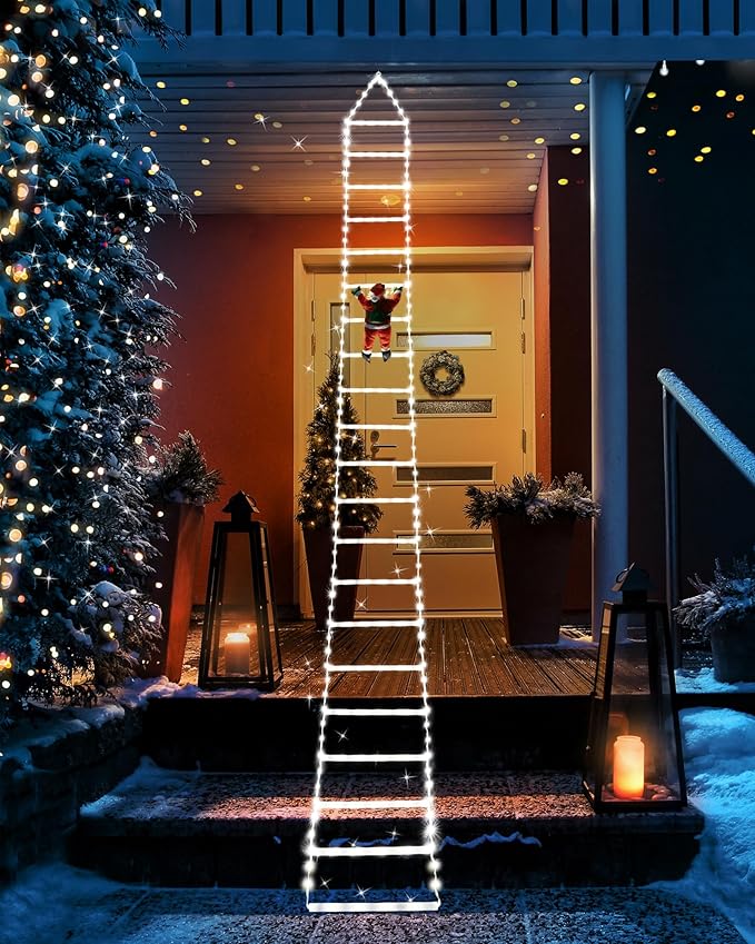 Toodour LED Christmas Lights - 10ft Christmas Decorative Ladder Lights with Santa Claus, Xmas Decorations Light for Indoor Outdoor, Window, Garden, Home, Wall, Xmas Tree Decor - White - Bloomnest