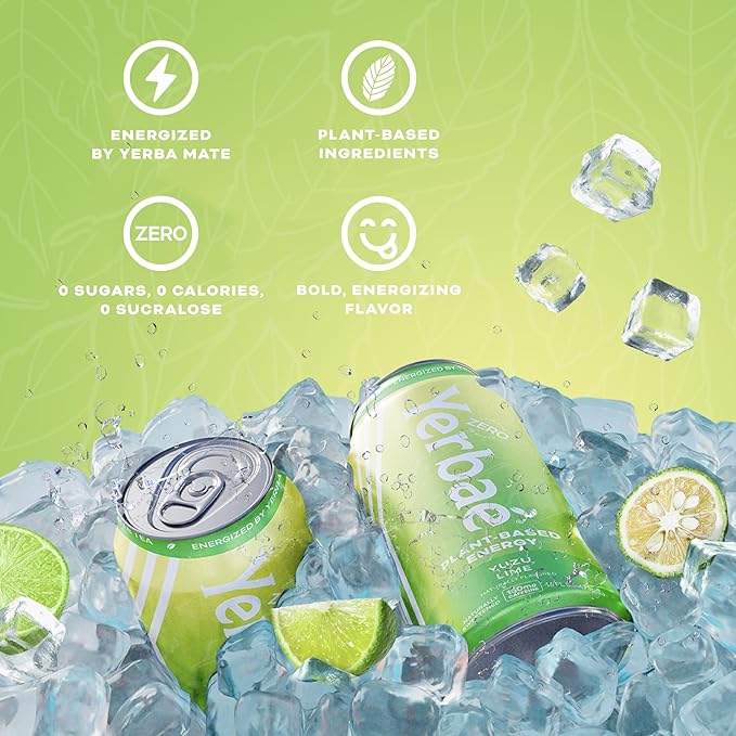 Yerbaé Energy Beverage Yuzu Lime - Lemon Lime Flavor. Energized by Yerba Mate. Naturally Caffeinated Plant-Based, Healthy Alternative to Coffee/Sugary Sodas Pack of 12, 16oz cans - Bloomnest