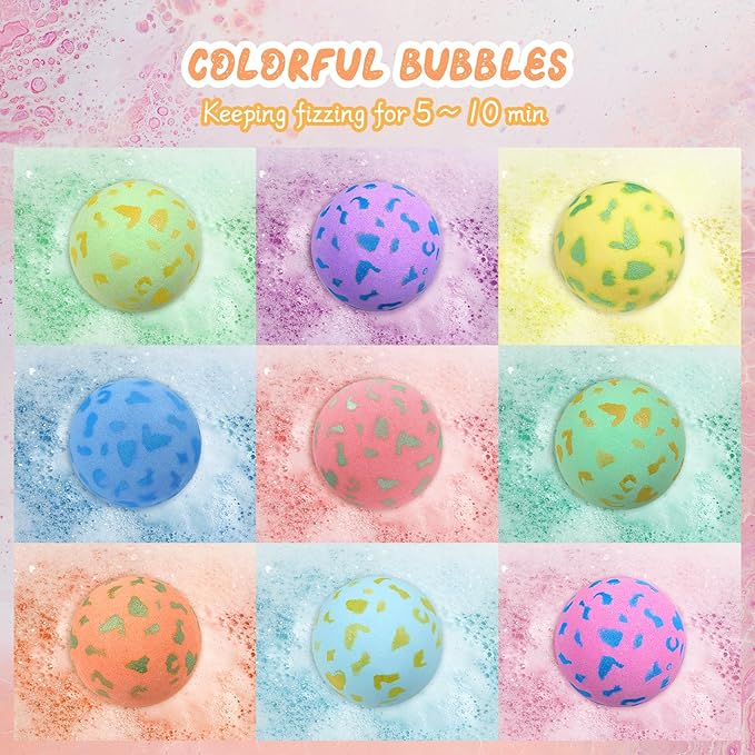 SHUCHING 9 PCS XXL Natural Colorful Bath Bombs with Surprise Inside for Kids, Bubble Bath Fizzy Balls Gift for Boys Girls Birthday Christmas - Bloomnest