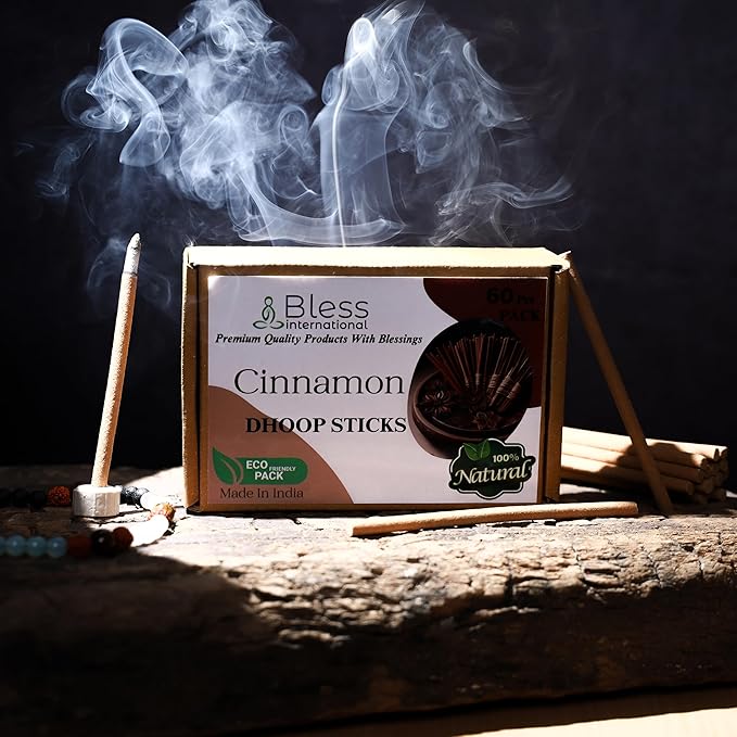 Bless-International Cinnamon-100%-Natural-Incense-Bambooless-Dhoop-Sticks Handmade-Organic-Chemicals-Free for-Purification-Relaxation-Positivity-Yoga-Meditation The-Best-scents-4.5-Inches-60-Sticks