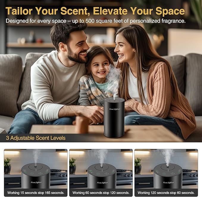 Waterless Essential Oil Diffuser Starter Kit - No Water Needed, Battery Operated Mini Scent Air Machine, Included 3x20ML Essential Oils, Portable Aromatherapy Diffuser for Home & Car, Black, 2Pack - Bloomnest