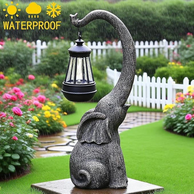 Elephant Garden Statue Solar Lights Outdoor Garden Decor for Outside Patio Home Porch Balcony, Yard Art Lawn Ornaments Elephant Decor Birthday Gifts for Women Mom Grandma Animal Lovers - Bloomnest