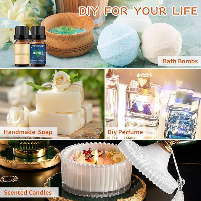 BURIBURI Honeysuckle Oil and Jasmine Essential Oil Set 2 Pack, 100% Pure Diffuser Oil Honeysuckle Essential Oil for Massage, Soap Making BURIBURI