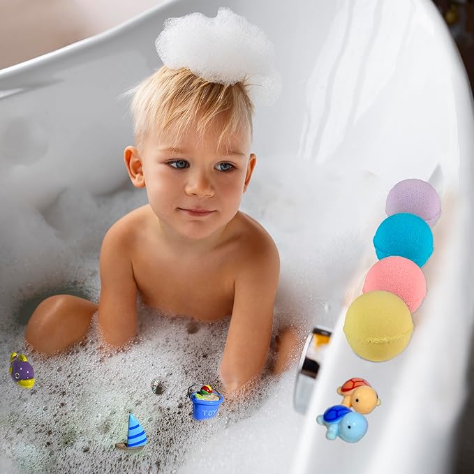 Bath Bombs for Kids Set with Surprise Beach Toys Inside - Safe Ingredients for Sensitive Skin - Colorful Bubble Fizzies with Fun Toy Inside - Handmade in USA - Bloomnest