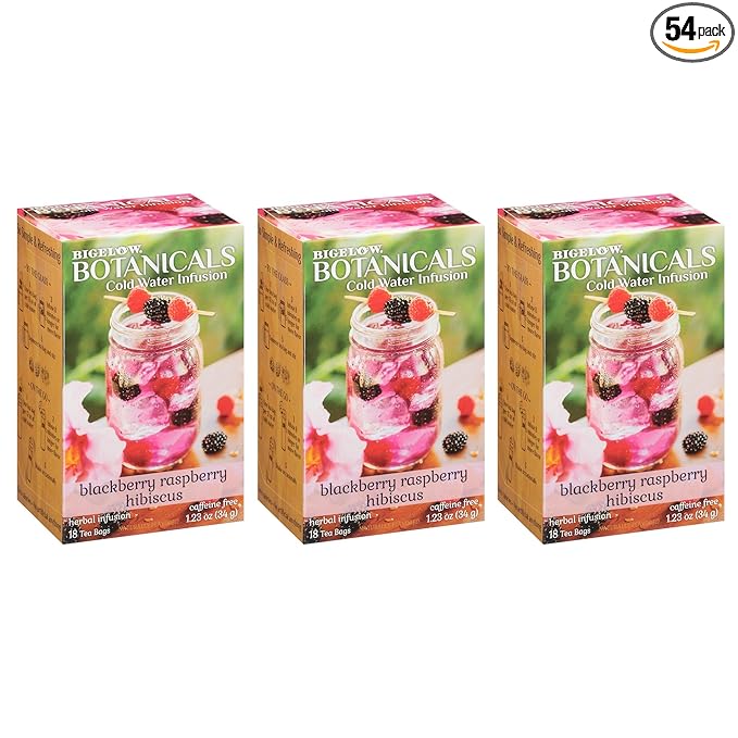 Bigelow Botanicals Cold Water Infusion Blackberry Raspberry Hibiscus Tea Bags 18 Count Box (Pack of 3), Herbal Infusion, Caffeine Free, 54 Tea Bags Total - Bloomnest