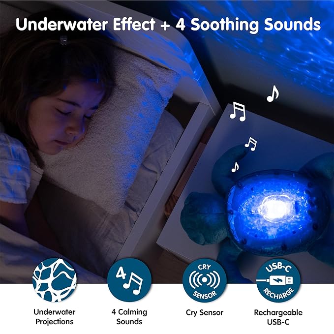 Cloud b Tranquil Turtle Aqua - White Noise Machine Baby, Baby Night Light & Portable White Noise Machine - Soothing Ocean Waves & Underwater Melodies, Cry Sensor, Rechargeable, Eco-Friendly - Bloomnest