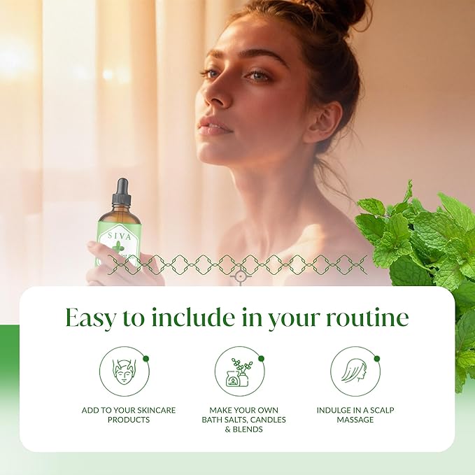 Siva Peppermint Arvensis Essential Oil - 4 Fl Oz – 100% Natural Peppermint Arvensis Oil - for Diffuser, Face, Skin Care, Aromatherapy, Hair Care, Scalp and Body Massage - with Dropper - Bloomnest