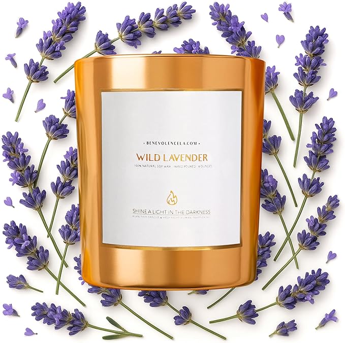 Benevolence LA Wild Lavender Wood Wick Candle | Soy Christmas Scented Candles for Home | Holiday Candle Gifts for Women and Men | Home Fragrance | Aromatherapy | Bathroom Freshener | 8oz, 45 Hour Burn - Bloomnest