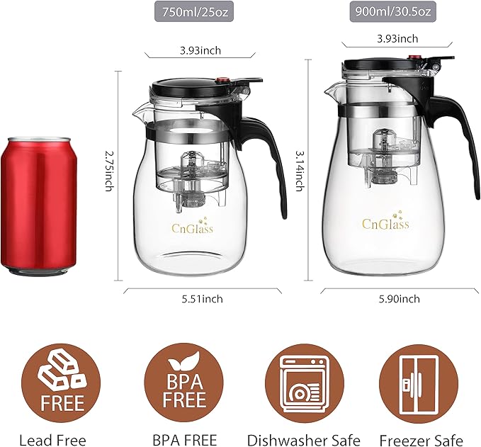 CNGLASS Glass Teapot with Removable Infuser,30.5oz Clear Tea Kettle with One Button Press to Filter the Tea Soup,Loose Leaf and Blooming Tea Maker - Bloomnest