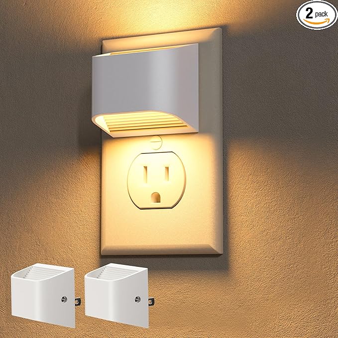 NIORSUN Plug in Night Light, Auto Brightness Sensor Night Light, 3000K Warm White, Ultra-Slim Wall Light for Hallway Bathroom Bedroom Stairs, White, 2 Pack - Bloomnest