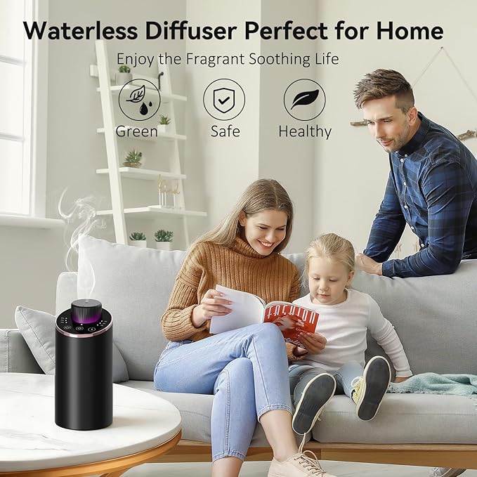 Waterless Essential Oil Diffuser Aromatherapy Scent Diffusers for Home Large Room, Bedroom, Car, Office, Desk, Battery Operated Mini Portable Air Freshener, 3 Countdown Timers & 3 Mist Levels - Bloomnest