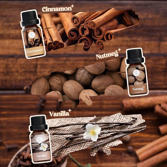 Autumn Spice Essential Oils Set, Fragrance Oil Gift Set for Oil Diffusers, Scented Oils for Soap Candle Making 6x10ml - Cinnamon, Nutmeg, Vanilla, Gingerbread, Pumpkin Pie Spice, and Cloves - Bloomnest