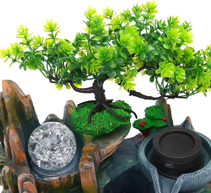 Fountains Waterfall Décoration,Indoor Relaxation Desktop Fountain Waterfall,Atomizing Humidifier,Desktop Fountain Waterfall with Rockery,Plant,Tabletop Fountain LED Waterfall for Home Office Desk - Bloomnest