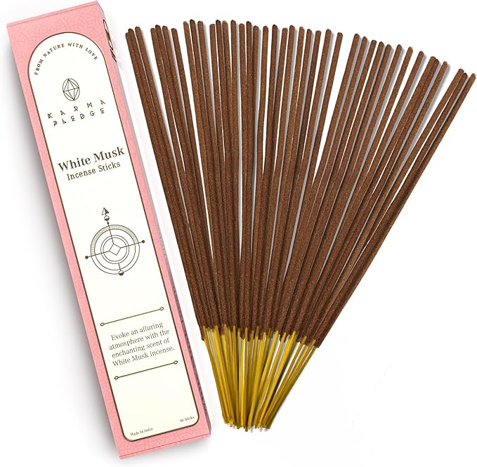 White Musk Incense Sticks, Organic Hand Dipped Incense, Natural Herbs & Aromatic Ingredients, Contain 40 Sticks, Burn Time 45 to 60 Minutes, Spiritual Gifts, Harmonic Incense by Karma Pledge KARMAPLEDGE