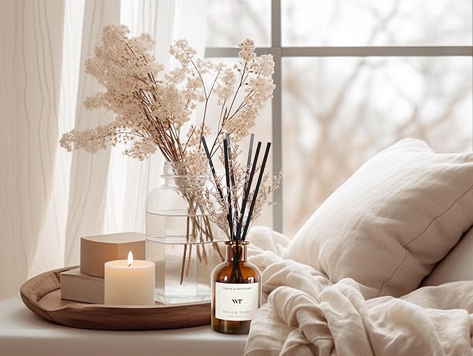 WEALD TRIBE Flower Reed Diffuser Set Vanilla Cinnamon Scent for Bathroom Air Fresheners | 4.0 fl oz Essential Oils with Sticks Home Fragrance Defusers | House Bedroom Office Shelf Decor & Gift - Bloomnest
