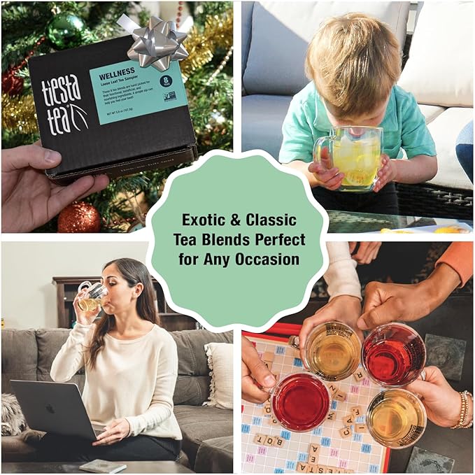 Tiesta Tea - Wellness Tea Sampler Dry Flight Set, Loose Leaf, High to No Caffeine, Makes Hot & Iced, Assorted Brew Sets with Herbal, Chai, Fruit Drinks & More, 8 Resealable Sample Pouches - Bloomnest
