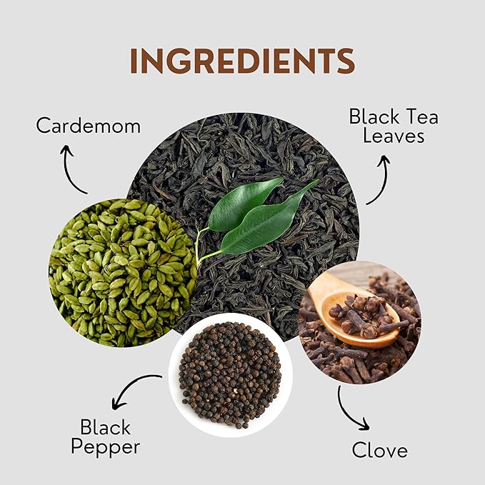 Tealeaf & Co. Masala Chai - Loose Leaf Black Tea Blended with Organic Spices (Ginger, Cardamom, Black Pepper & Cloves Whole Organic) - Low Caffeine (3.52oz/100gm) - Bloomnest