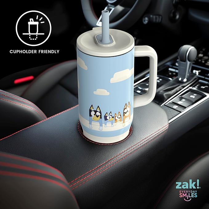 Zak Designs Bluey Sutton Travel Tumbler for On the Go, 30oz Stainless Steel with Vacuum Insulation, Silicone Straw, and Carry Handle for Cold Drinks (Bluey, Bingo, Bandit, Chilli) - Bloomnest