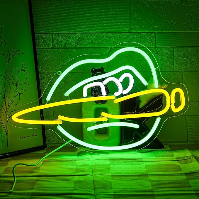 Green Lips Neon Sign Lips Neon Light Sign Dimmable Green Leaves LED Neon Light Signs for Tattoo Shop Bar Pub Wall Decoration Gift for Him - Bloomnest