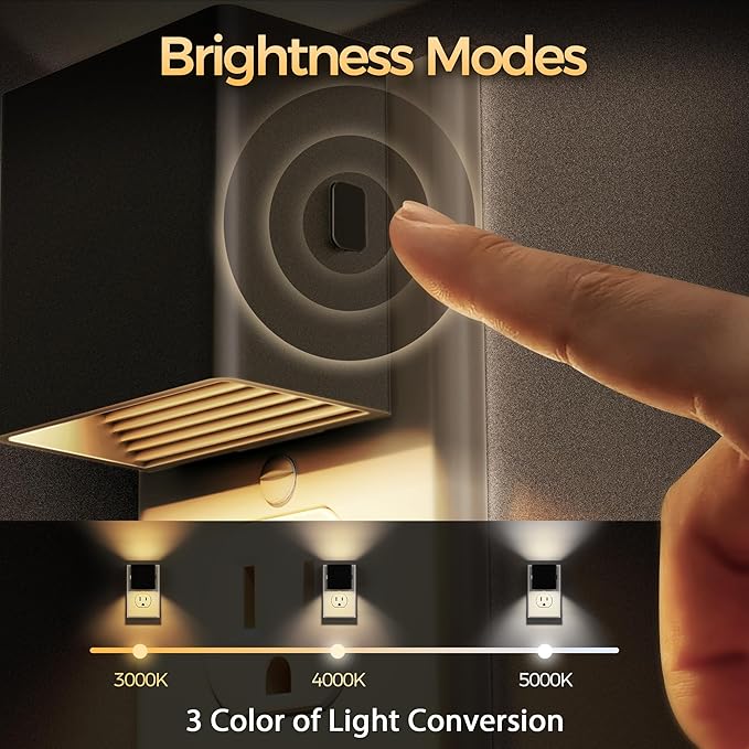DORESshop Night Lights Plug Into Wall, [2 Pack] Plug in Night Light with 3 Color Temperatures, Dusk to Dawn Sensor, Night Light for Hallway Bathroom Stairway Bedroom, Black - Bloomnest