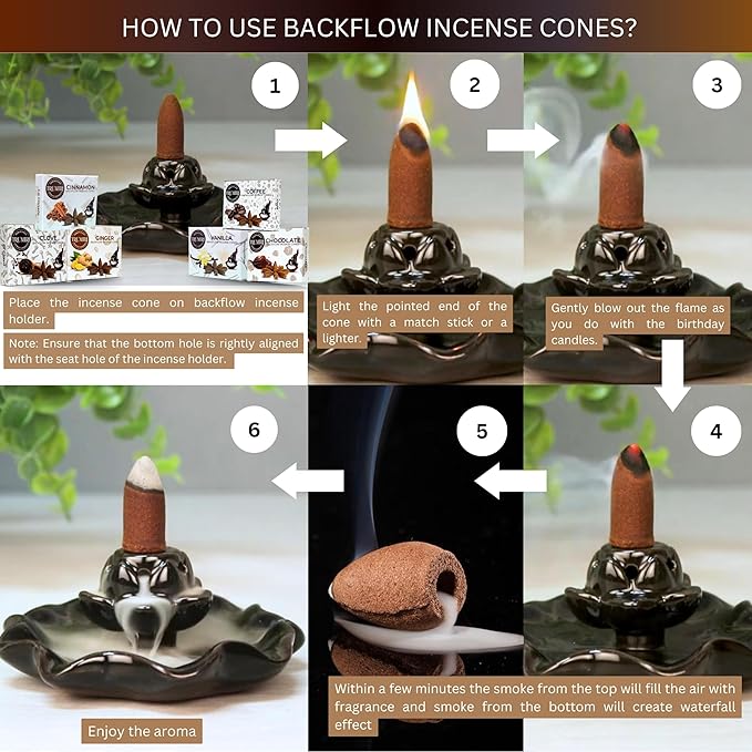 Gourmet - Backflow Incense Cones for Waterfall - Scented Inscents-Cones - Cinnamon, Vanilla, Coffee, Chocolate, Clove, Ginger - Insiensos Aromaticos - 6x10=60 Large Variety Pack TRUMIRI