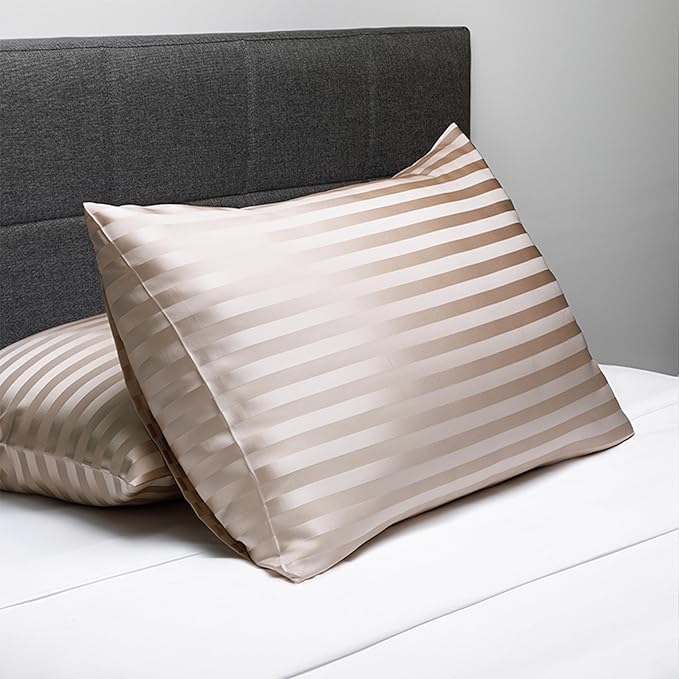 Fishers Finery 25mm 100% Pure Mulberry Silk Pillowcase Set (Taupe Stripe King 2 Pack) - Bloomnest