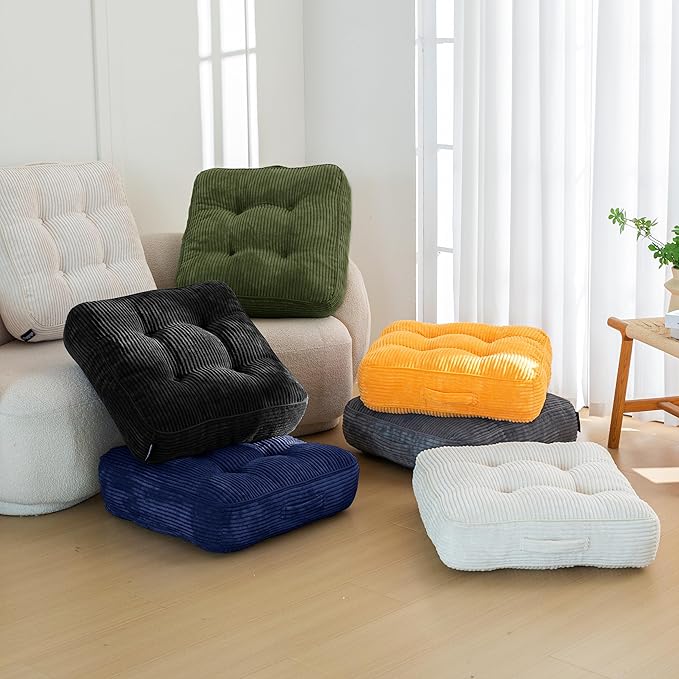 6" Washable Floor Pillow Cushion for Adults, Meditation Cushion Pillow, Large Square Floor Sitting, Removable Tufted Corduroy Cover, for Tatami Living Room or Yoga, 22x22 Inch, 2Pack, Machine Washable - Bloomnest